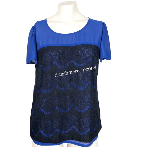 INC International Concepts Blue Black Lace Top - Picture 1 of 8